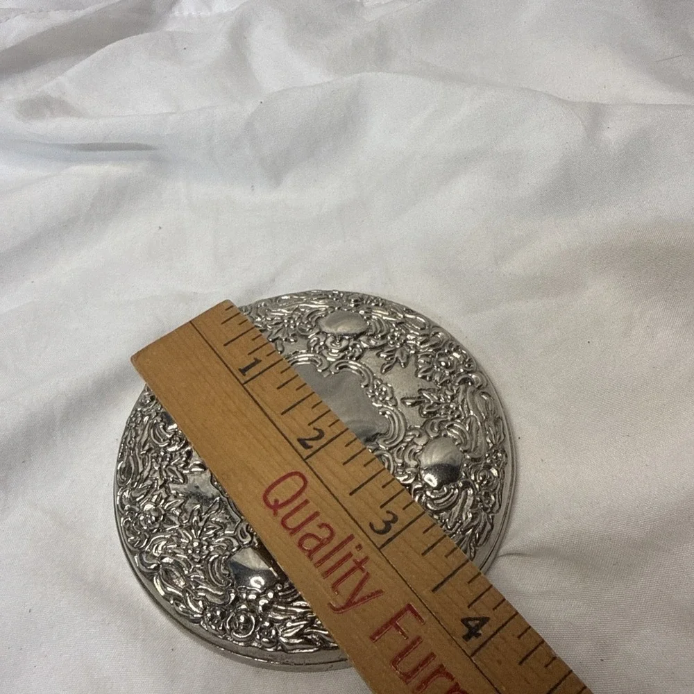 Vintage Silver Plate Round Makeup Vanity /Purse Hand Mirror 3.75